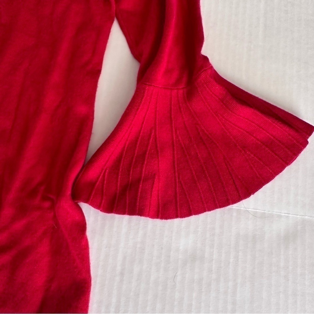 41 Hawthorn Womens Red Pleated Bell Sleeve Boat Neck Pullover Sweater Small - Picture 2 of 8